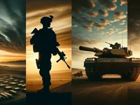 Солдат и танк на закате
