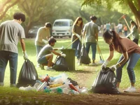 Волонтёры убирают мусор в парке