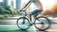 Велосипедист мчится по мегаполису