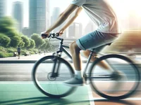 Велосипедист мчится по мегаполису