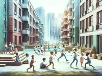 Дети играют между высотками