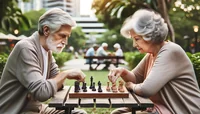 Пожилая пара за шахматами
