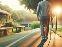 Старик с тростью на набережной