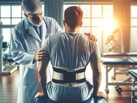 Врач регулирует поясничный корсет