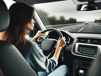 Женщина за рулём с телефоном