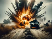 Взрыв у военного джипа