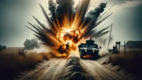 Взрыв у военного джипа