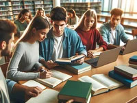 Студенты учатся в библиотеке