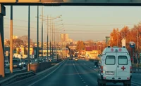 Скорая на осеннем мосту