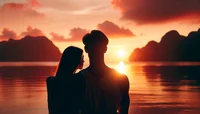 Силуэты пары на закате
