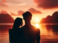 Силуэты пары на закате
