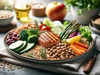 Лосось с овощами и киноа